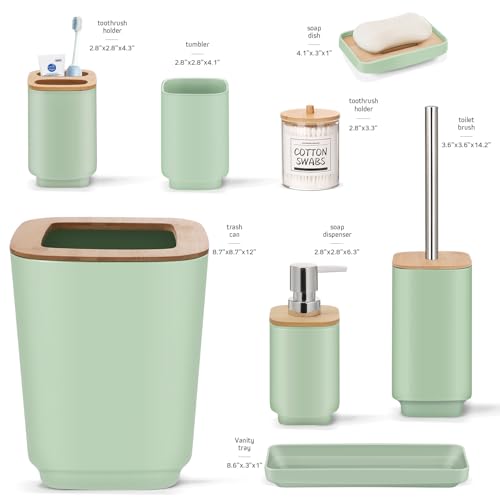 IMAVO 11 Piece Green Bathroom Set, Trash Can, Toilet Brush, Storage Tray, Complete Bathroom Accessories Organization Kit for Bathroom Décor and Home Gifts - color: Green, size: 11 Pcs Bathroom Set