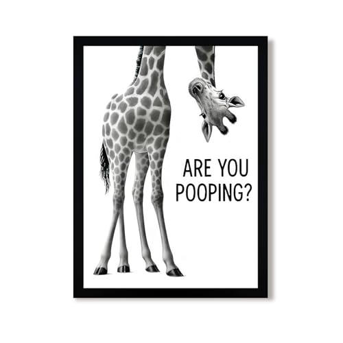 Urmoya Funny Giraffe Bathroom Decor Canvas Wall Art 12x16 in | Wood framed, Black and white wall decor, Rustic farmhouse, Are you pooping quote, Cute animal art prints, Ready to hang - color: Giraffe, size: 16"L x 12"W