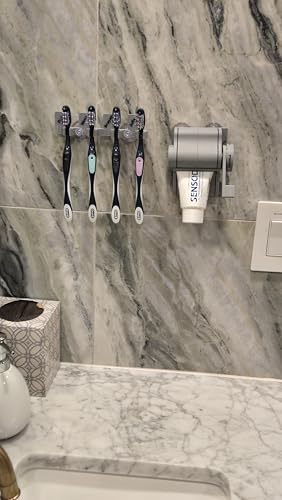 Toothpaste Dispenser, One-Hand Operation, Wall Mounted, Quick Installation. (Grey/Black)