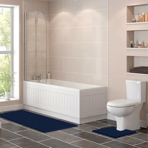 LuxUrux 2-Piece Bathroom Rug Set – Plush Chenille Runner & U-Shaped Toilet Mat, Soft, Absorbent & Non-Slip Design (20x20 U & 27x47 inches, Navy) - color: Navy, size: 2 Piece Set - X Large