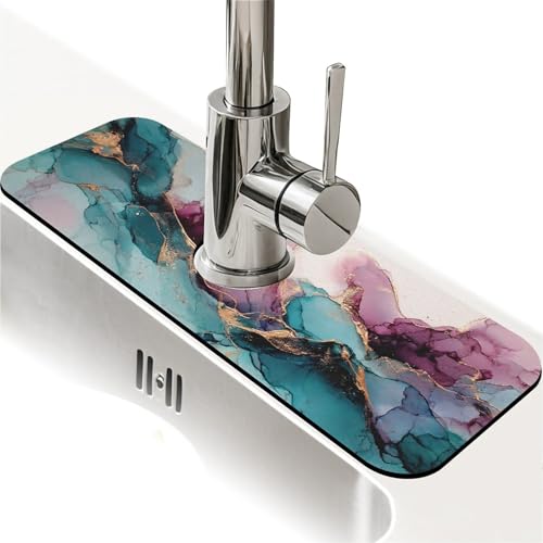 Faucet Fast Absorbent Pad - Red And Blue Marble Drying Pad, Suitable For Kitchen, Bathroom, Island And Other Scenes - color: Red and blue marble