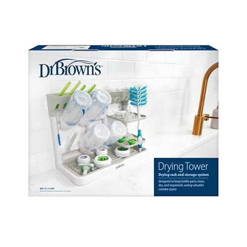 Dr. Brown's Drying Tower, Stand-Up Drying Rack, Countertop Baby Bottle Drying with Organized Storage for Baby Essentials, Space Saving Vertical Rack, Gray/White - style: Gray/White Rack