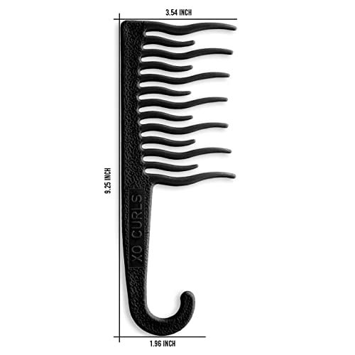 XO Curls Shower detangling hair comb, Wide tooth comb, Comb with hook for easy hanging in shower, Gentle on Scalp, Hair comb for with curly & wavy hair - color: Black