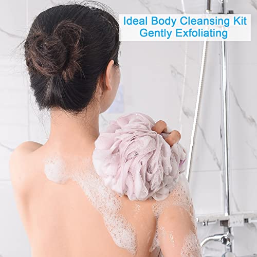 AmazerBath Loofah Sponge 75g/Piece, Exfoliating Bath Sponge Body Scrubber - Loofa Set of 4 Grey Blue-Pink-Grey-White (Large) - style: Pink-White