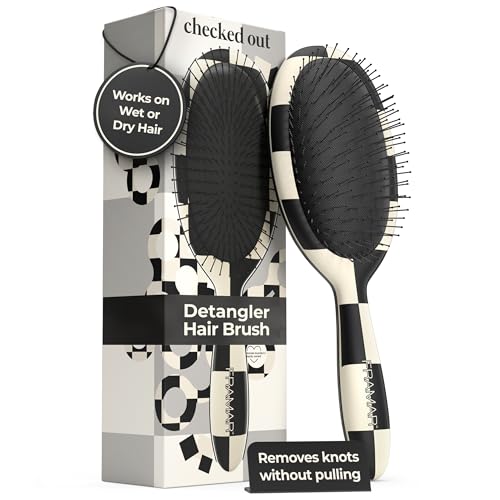 FRAMAR Checkered Print Hair Brush Detangler – Wet Hair Brushes For Women, Womens Hair Brush, Black and White Checkered Hair Accessories, Hairbrush For Women, Cepillos Para Cabello – Detangle Brush - color: Checkered