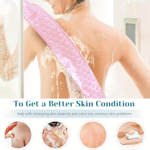 Set of 3 Bath Back Exfoliating Set, Loofah Sponge, Bath Glove,Gently Exfoliate Skin, Remove Dryness(Pink)