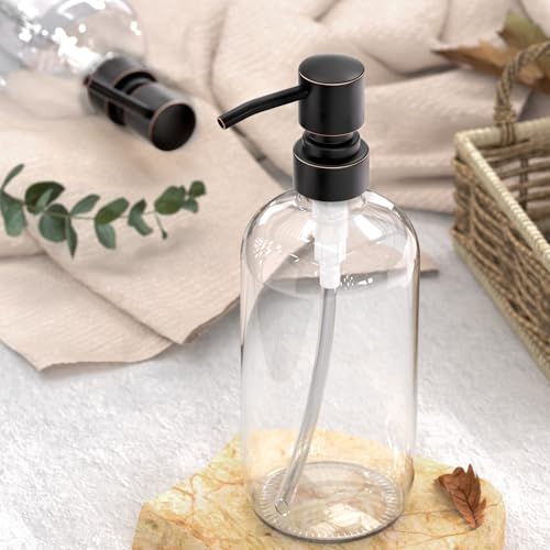 AmazerBath Glass Soap Dispenser, 2-Pack Clear Glass Soap Dispenser with Pump Bronze Rustproof, 17 Oz Bathroom Hand Soap Dispenser Bottle for Liquid Lotion, Kitchen Dish Soap Dispenser - color: Oil-rubbed Bronze