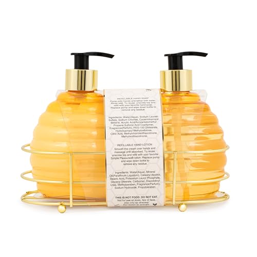 SIMPLE PLEASURES Beehive Honey Lemon Hand Soap Dispenser, 2 Pack, 16.9oz | Refillable Bee-Shaped Pump for Kitchen and Bathroom Sinks, BPA Free, Honey Bee Decor, Good Housekeeping Approved - color: Beehive Caddy