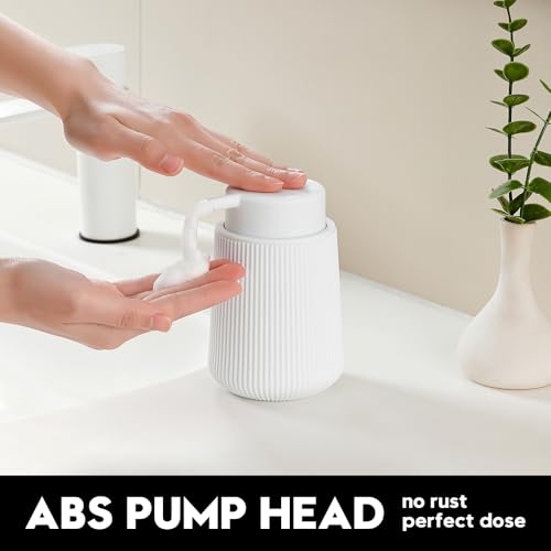 YAUKPH Striped Foaming Hand Soap Dispenser with Leak-Proof Pump for Bathroom and Kitchen Countertop 11oz White - color: White, size: Foaming Dispenser