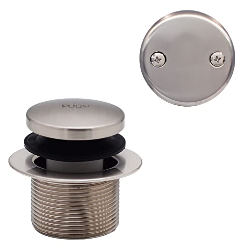 Westbrass A593244-07 14" x 1-1/2" White Tubular Bathtub Waste & Overflow Assembly with Tip-Toe Drain Plug and 2-Hole Faceplate, Satin Nickel - color: Satin Nickel, size: 1 Pack