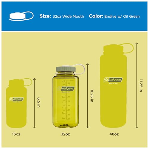 Nalgene 32 oz Wide Mouth Water Bottle | BPA-Free, Durable & Leak Proof, Lightweight Bottle for Hiking & Gym, Work & Travel - color: Endive w/ Oil Green, size: 32 Ounces