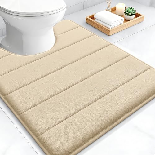 OLANLY Memory Foam Toilet Rugs U Shaped 24x20, Super Soft Absorbent Contour Bath Rugs, Quick Dry, Machine Washable Toilet Mat, Bathmat Floor Carpet, Bathroom Home Decor Accessories, Beige - color: Beige, size: 24" X 20" Contour Rug