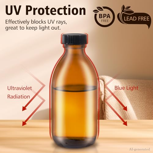 8 OZ / 250 ML Amber Glass Bottles for Vanilla Extract, 12 Pack | Leakproof, Empty Refillable Dispensing Bottles with Lids, for 2nd Fermentation, Kombucha Brewing, Homemade Solutions