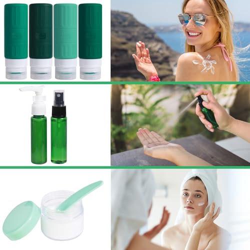 GLAMFIELDS Travel Bottles for Toiletries,TSA Approved 3.3oz Size LeakProof Silicone Toiletry Containers for Shampoo, Conditioner,Easy to Squeeze，Portable Travel Essentials for Lotion(18 Pack) Green - color: Green