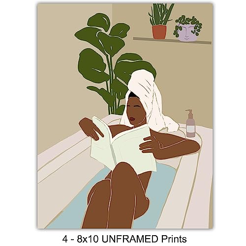 Woman Bathroom Wall Art & Decor - Bath Wall Decor - Powder room Decoration for Women - Mid-century modern Bathroom Picture, Luxury Minimalism Abstract art, Restroom Aesthetics Poster Set UNFRAMED 8x10