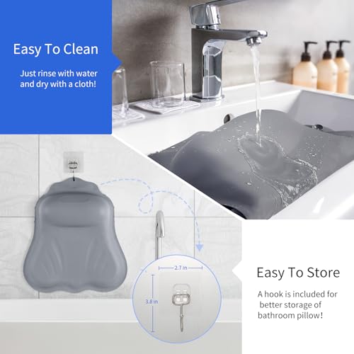 Goowin Bath Pillows for Tub, New Generation Skin-Friendly Silicone Bath Pillow, Luxury Bathtub Pillow for Head and Neck, Powerful Suction Tub Pillow for Bathtub with Inflatable Airbag (Grey) - color: Grey