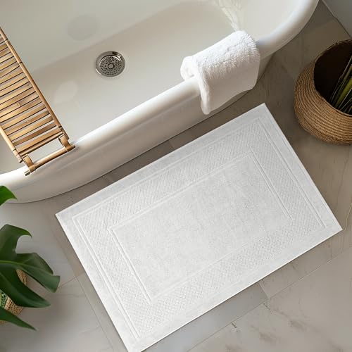 Avalon Towels White Bath Mat - 100% Cotton Set of 2 Absorbent Bathmat - Bathroom Mats Quick Dry Bath Mats for Bathrooms (22x34 Inches) - color: White, size: Pack of 2