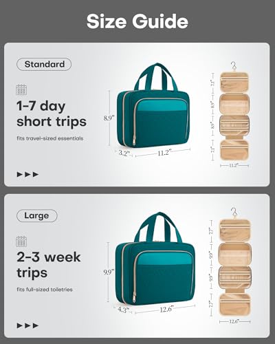 HOTOR Hanging Travel Toiletry Bag Women Men, Teal, Medium | Waterproof Makeup Bag Hanging Hook,Multiple Pockets,Travel Essentials,11.2 x 3.2 x 8.9inches - color: Teal, size: Medium