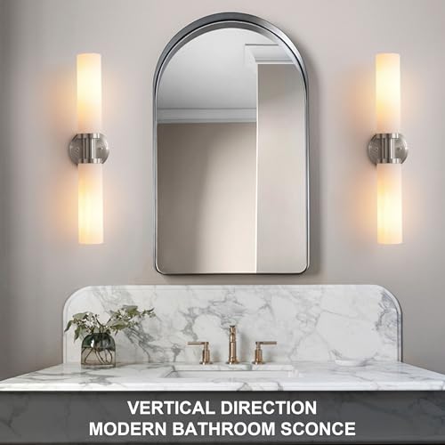 Wall Sconces Set of Two,Brushed Nickel Bathroom Sconces Wall Lighting with White Glass, Modern Sconces Wall Decor Set of 2 Wall Light fixtures for Bathroom Mirror Living Room Hallway Bedroom Wall Lamp - color: brushed nickel white