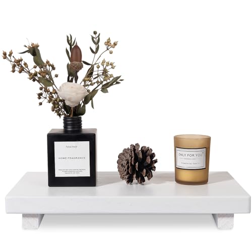 zoocatia Small Wood Tray Pedestal Stand Farmhouse Bathroom Decor Decorative Wooden Riser Kitchen Soap Dish Holder for Vanity, Counter, Sink, Large 11.8" x 7" - White - color: White, size: 11.8" x 7" x 1.6"