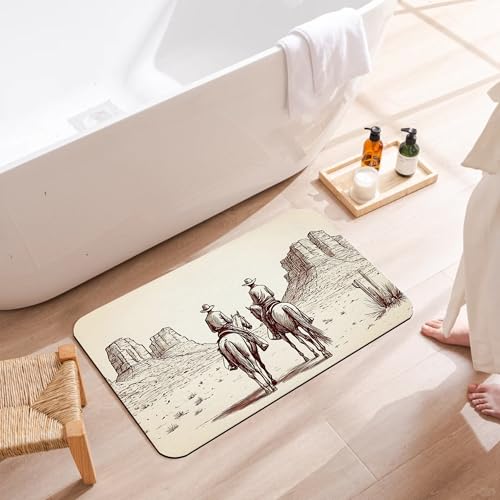 Bathroom Floor Mat,Western Cowboy Bathroom Rugs,Quick Dry Rustic Farmhouse Diatomaceous Bath Mat,Non Slip Super Absorbent Soft Floor Mat for Home Kitchen Dorm Patio 17 X 29.5 Inch - color: Western Cowboy