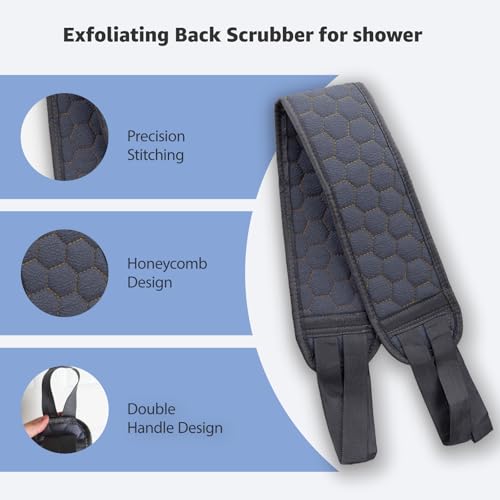 Back Scrubber for Shower with Handles, 40 Inch Extra Long Double-Sided Exfoliating Bath Strap, Textured Body Washer with Extended Reach for Deep Cleaning (Grey) - color: Grey