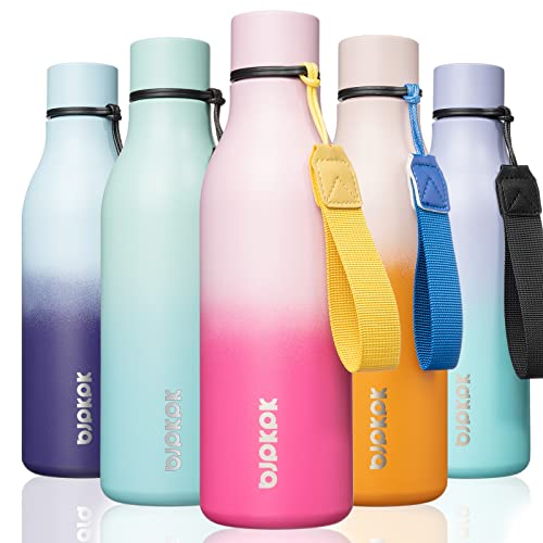 BJPKPK Insulated Water Bottles, 18 oz Stainless Steel Metal Water Bottle with Strap, BPA Free Leak Proof Jugs, Mugs, Flasks, Reusable Thermal Flasks for Sports & Travel, Cherry - color: Cherry, size: 18 Ounces, style: 18oz