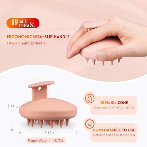 Silicone Scalp Massager Shampoo Brush for Shower, Scalp Scrubber with Soft Bristles for Hair Growth & Dandruff Treatment, Wet Dry Hair Massager for All Hair Types of Women (Pink) - color: Salmon Pink