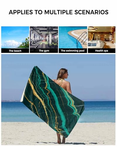 Marble Emerald Green Bathroom Towel Set,Microfiber Bath Kitchen Beach Hand Dish Towels Set,Modern Abstract Gold Art Quick Dry Luxury Soft Decorative Towels+Set Clearance Prime Bulk Accessories Decor