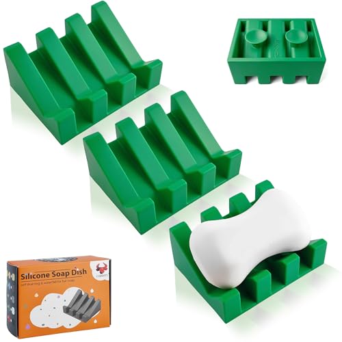 Soap Dish Holder for Shower with Suction Cup, Silicone Soap Holder & Saver Self-Draining Bar Soap Dish Keeps Soap Dry for Bathroom, Kitchen, Bathtub (Deep Green,3-Pack) - color: Deep Green,3-pack