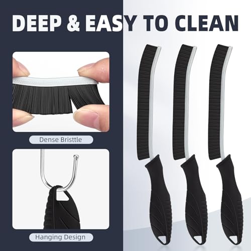 FOOGWEE Hard Bristle Crevice Cleaning Brush - Home Cleaning Tools, Multi-Purpose Crevice Supplies for Kitchen, Bathroom, Toilet, Window, Vehicle, Faucets, Grout, Home (3, Black) - color: Black