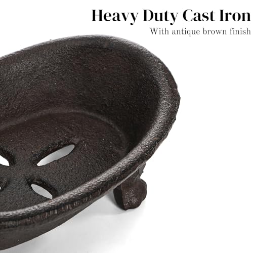 2 Pieces Bathtub Soap Dish, Mini Cast Iron Soap Holder, Heavy Duty Vintage Metal Planter Jewelry Organizer, Decorative Sponge Trays for Bathroom Shower Kitchen Countertop Sink, Antique Brown