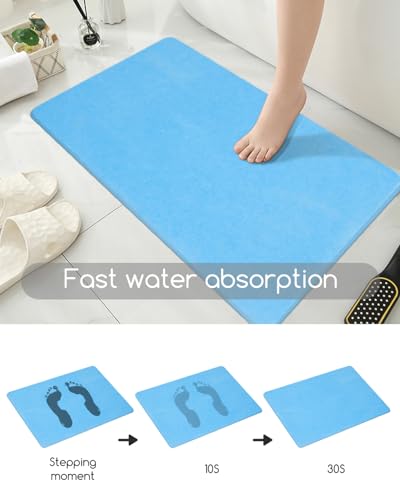 Stone Bath Mat 24"x16" - Diatomaceous Earth Shower Mat, Quick Dry, Anti-Slip, Modern Design with Bonus Non-Slip Pad - Perfect for Home Safety and Style, (Blue) - color: Blue