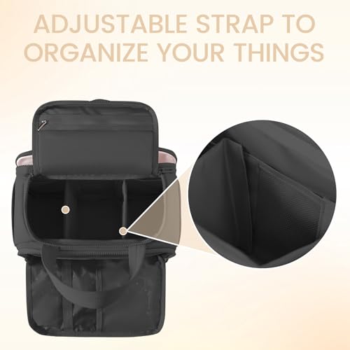 Toiletry Bag for Women Puffy Large,Travel Makeup Bag,Large Toiletry Bag with Adjustable Dividers,Waterproof Cosmetic Travel Bag with Trolley Sleeve,Toiletries Organizer,Black - color: Black