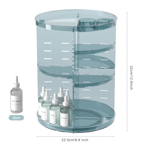 Rotating Makeup Organizer, DIY 8 Adjustable Layers Spinning Skincare Storage, Cosmetic Display Case with Brush Holder and Perfume Tray, Multi-Function Vanity Bathroom Countertop Organizer Clear Blue - color: Clear Blue