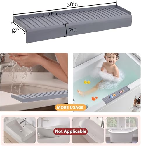 Sink Edge Protector with Suction Cup 4"x30" 20" 14" Silicone Sink Splash Guard for Kitchen & Bathroom, Protect Countertop from Scratches, Stains, for Stainless Steel Granite Quartz-Grey - color: Gray, size: 4in x 30in