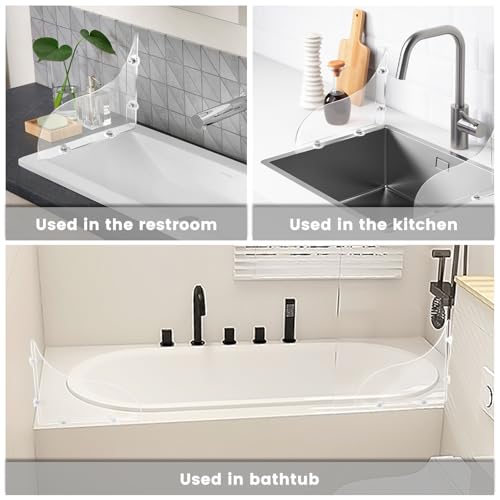 Daily Treasures 2Pcs Removable 9.06"x7.87" Shower Splash Guard with Silicone Sucker, Reusable Splash Guard for Shower, 3MM Thickened Bathtub Splash Guard,Detachable Bathtub Splash Guard for Tub