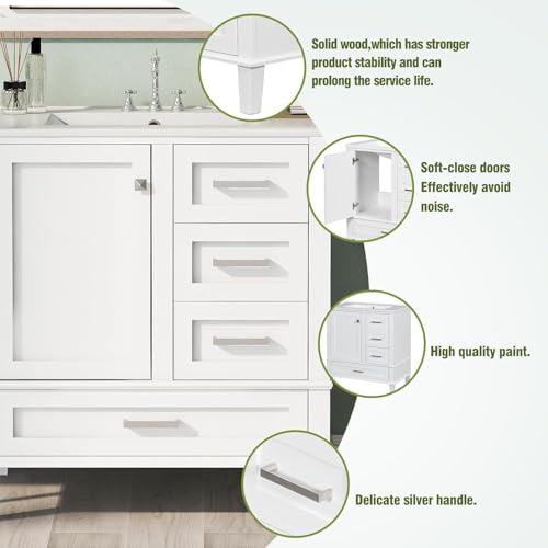Linique 30" Bathroom Vanity with Sink Combo Set, Solid Wood Frame Bathroom Storage Cabinet with a Soft Closing Door and 3 Drawers, White - color: White, size: 30"/ Door without Organizer