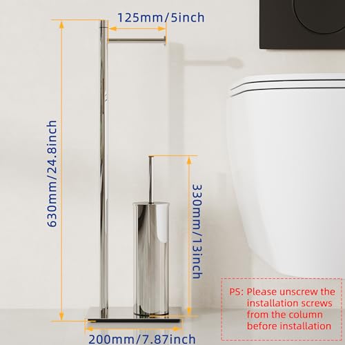 RUACQ Toilet Paper Holder Stand with Toilet Brush and Holder Set, 304 Stainless Steel Bathroom Toilet Tissue Paper Roll Holder Free Standing, Weighted Base, Heavy Duty (Chrome) - color: Chrome, size: Free standing