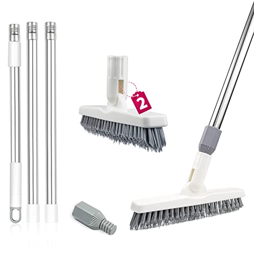 2 Pack Grout Cleaning Brush with Long Handle, Swivel V-Shape Grout Scrub Brush, Extendable Handle for Tile Floors, Bathroom, Shower, Corner - color: Gray