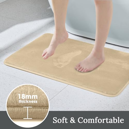 HUXMEYSON Bathroom Rugs Sets 3 Piece, Ultra Soft Velvet Memory Foam Bath Rugs, Non-Slip & PVC Backing Bathroom Mat Set, Washable Quick Dry Bath Rug - Khaki - color: Khaki, size: 17"x24"+20"x32"+U Shape 20"x24"