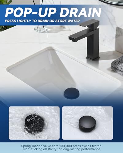 ARCORA Bathroom Sink Drain with Overflow - Matte Black Pop Up Drain for Bathroom Sink, Lavatory Vessel Vanity Sink Stopper for 1.6"-1.9" Sink Hole - color: Black-1 Pack, style: Pon Up With Overflow