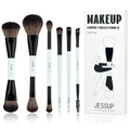 Jessup Makeup Brush Set 6pcs Double Sided Makeup Brushes Foundation Contour Blush Highlight Blending Eyebrow Brush Eyeshadow Brush, Vegan Fiber Make up Brush Bright Cyan T501 - style: T501-6pcs