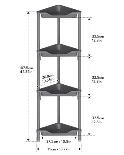 Orimade Rustproof 4 Tier Floor Standing Corner Shower Caddy Organizer, Plastic Aluminum Splicing Floor Corner Shelf Rack Storage Stands for Bathroom,10.8 x 10.8 x 44.6 inches, Grey - color: Grey, size: 4 Tier