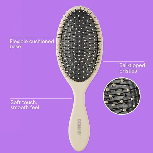 Conair Detangling Hair Brush Set, 3-Pack Detangler Brushes for Wet or Dry Hair, Gentle Detangler for All Hair Types, Bristle Hair Brushes for Women, Beige, Navy, and Coral - color: Beige,Navy,Coral, size: 3 Count Full Size