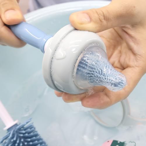 Silicone Cleaning Brush, 12" Long Handle Water Bottle Cleaner | Soft Silicone Bristles | For Water Bottles, Baby Bottles, Sports Bottles, Vases and Glassware - color: Blue