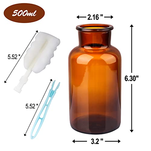 PINIWON Set of 6 Amber Bud Vases, Small Glass Vases, Vintage Medicine Bottles Apothecary Jars with Brush, Flower Vases for Home Decor, Wedding Centerpieces - color: Amber-6pack
