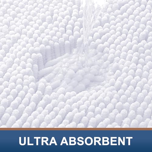 Smiry Luxury Chenille Bathroom Rugs 24x16, Extra Soft and Absorbent Shaggy Bath Mat, Machine Washable, Non-Slip Plush Carpet Runner for Tub, Shower, and Floor, Home Decor Accessories, White - color: White, size: 24'' X 16''