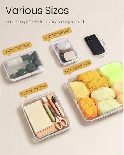 6 Pack Mixed Size White Clear Hard Shell Zipper Case, Diaper Bag Organizer Pouches, Water-Resistant Storage Bins for Board Games, Toys, Cables, Crafts, Toiletries, Travel, 2XL 2L 2S - size: XL2L2S2