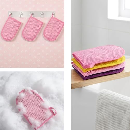 QCWN 2 Piece African Net Sponge and Exfoliating Glove Set Nylon Bath Body Scrubber Washcloth for Daily Shower Back Cleaning - style: 2Pac Pink